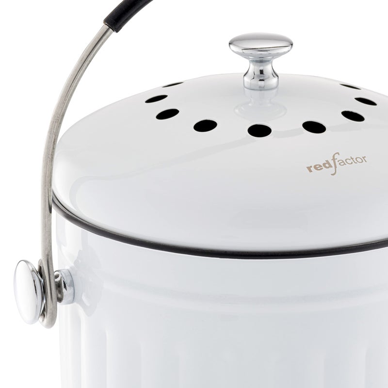 RED FACTOR Premium Compost Bin for Kitchen Countertop - Stainless Steel Food Waste Bucket with Innovative Dual Filter Technology - Includes Spare Filters (White, 1.3 Gallon) - Image 2